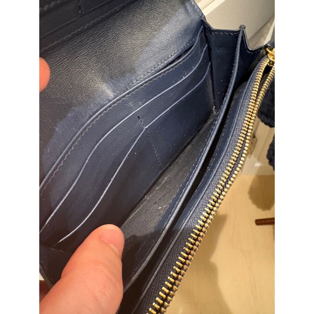 Burberry Navy Blue Pebbled Leather House Check Continental Long Wallet Italy - Picture 10 of 13